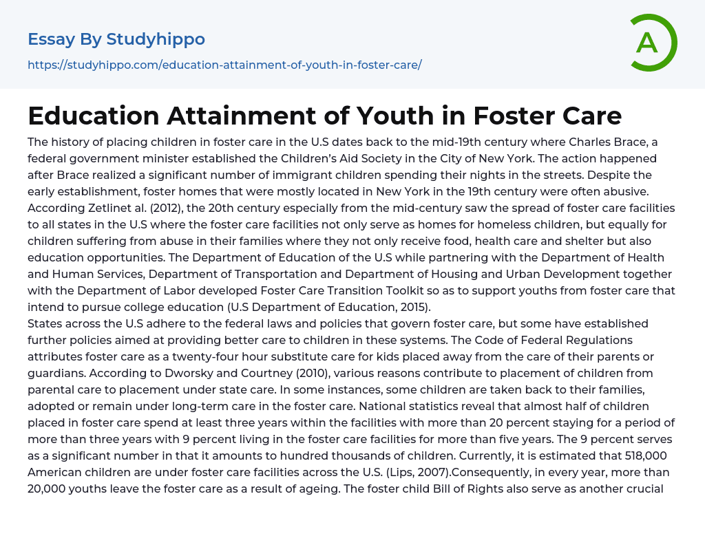 Education Attainment of Youth in Foster Care Essay Example