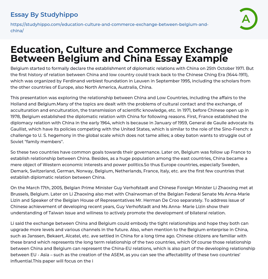 Education, Culture and Commerce Exchange Between Belgium and China Essay Example