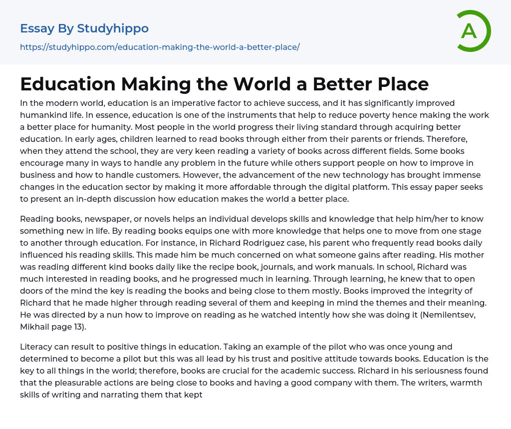 Education Making the World a Better Place Essay Example