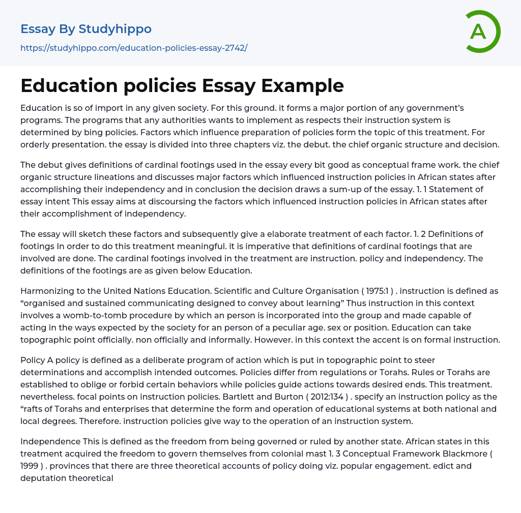 Education policies Essay Example