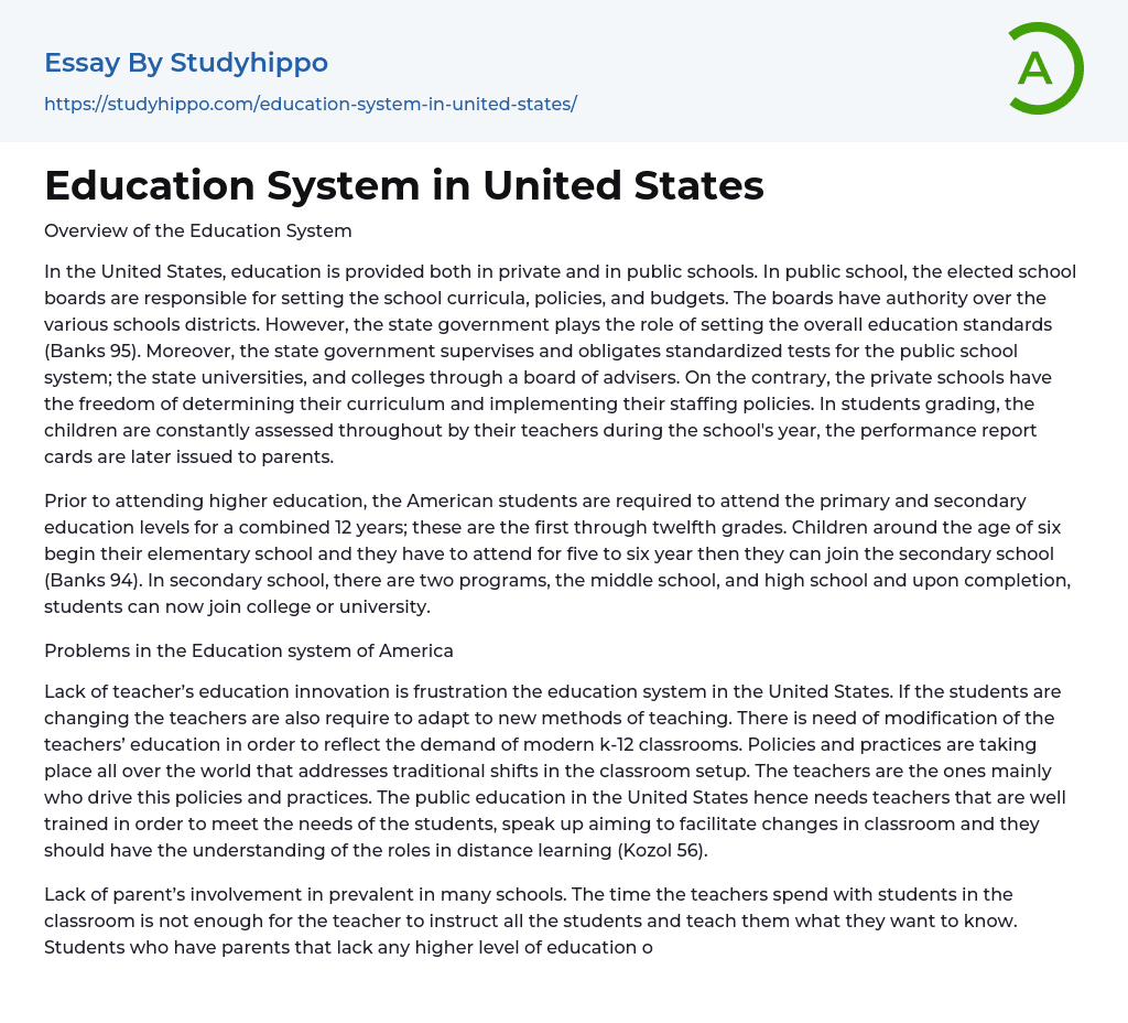 Education System in United States Essay Example