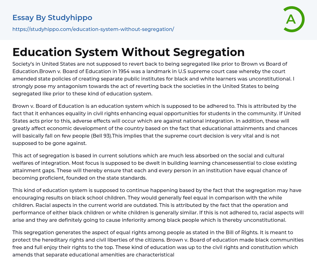 Education System Without Segregation Essay Example