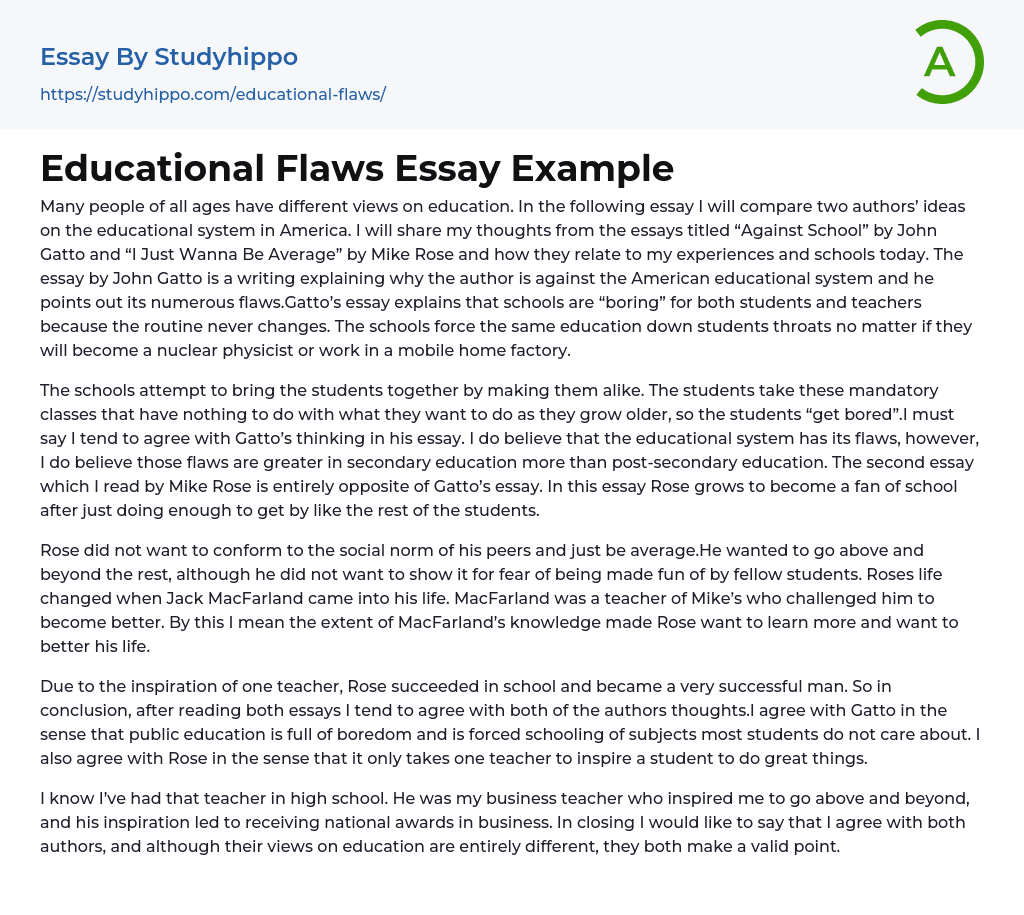 Educational Flaws Essay Example