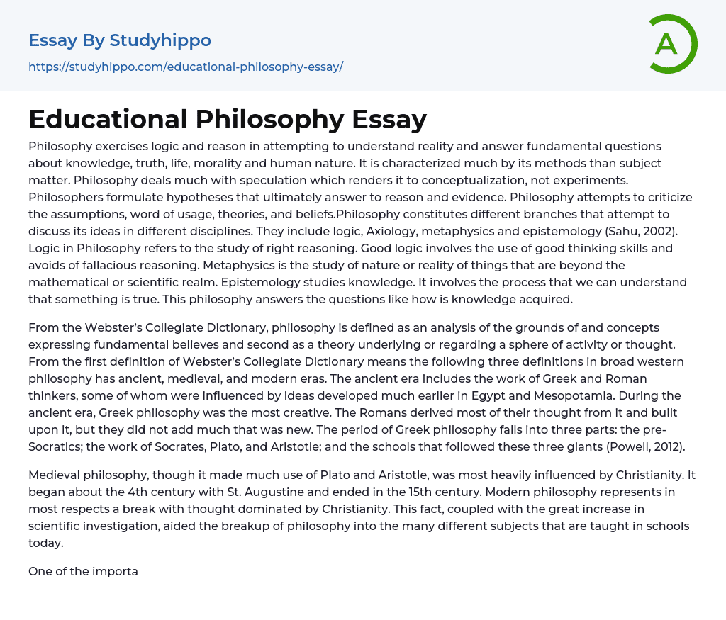 what is educational philosophy essay