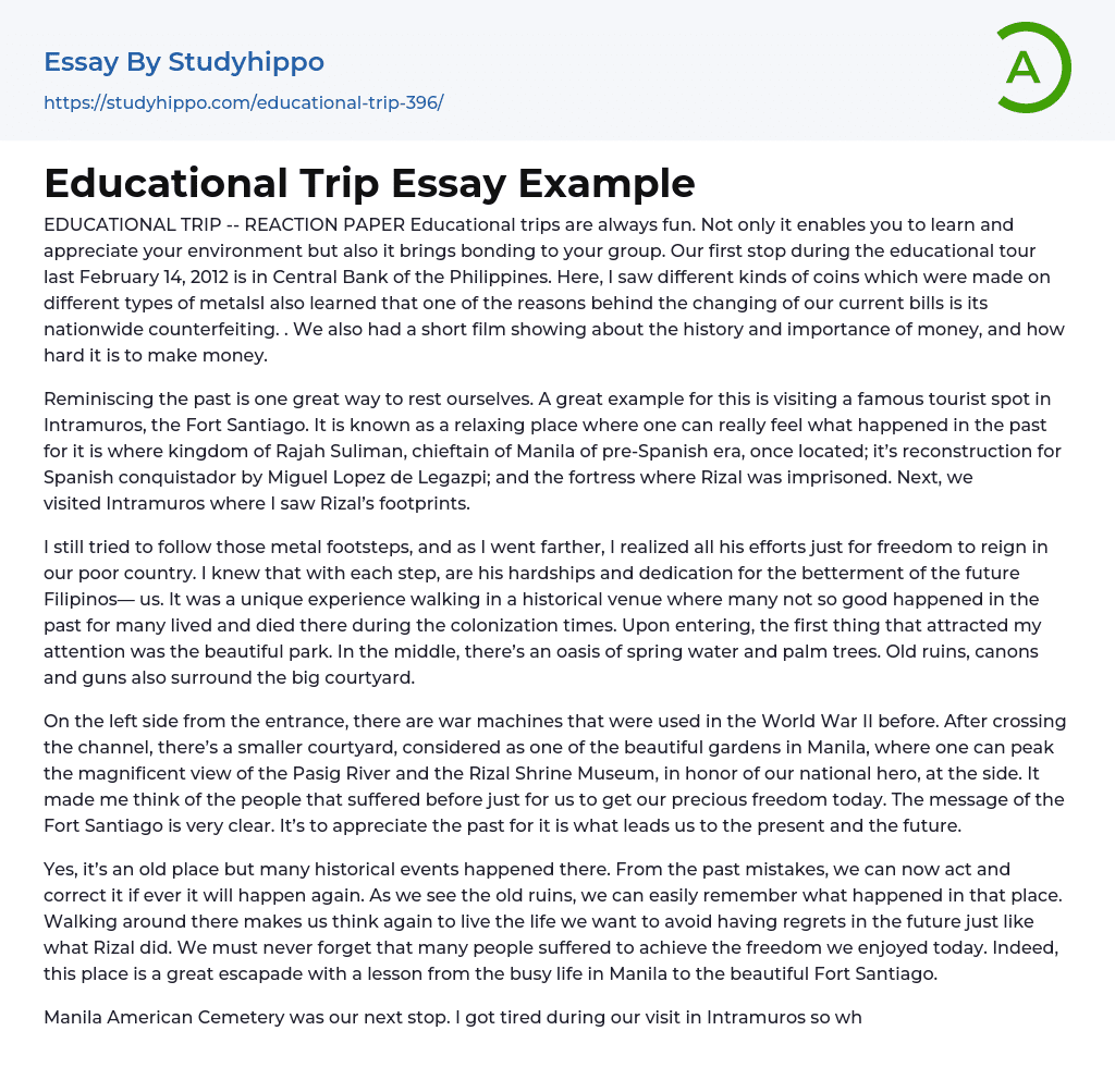 Educational Trip Essay Example