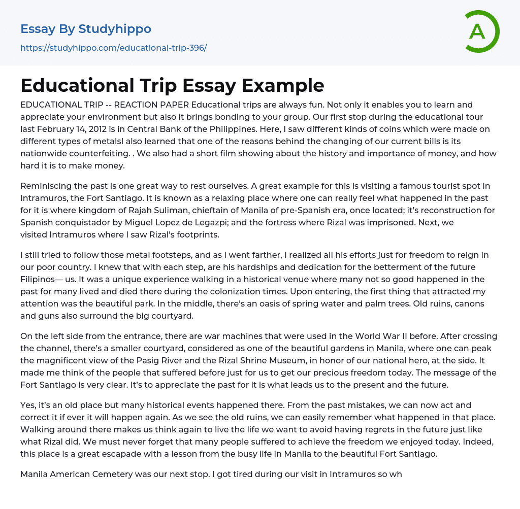 Educational Trip Essay Example StudyHippo