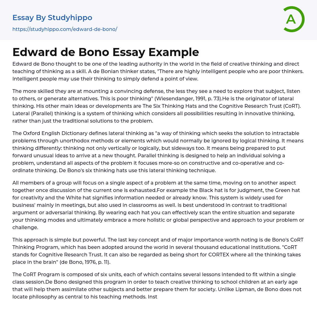 Edward de Bono Essay Example