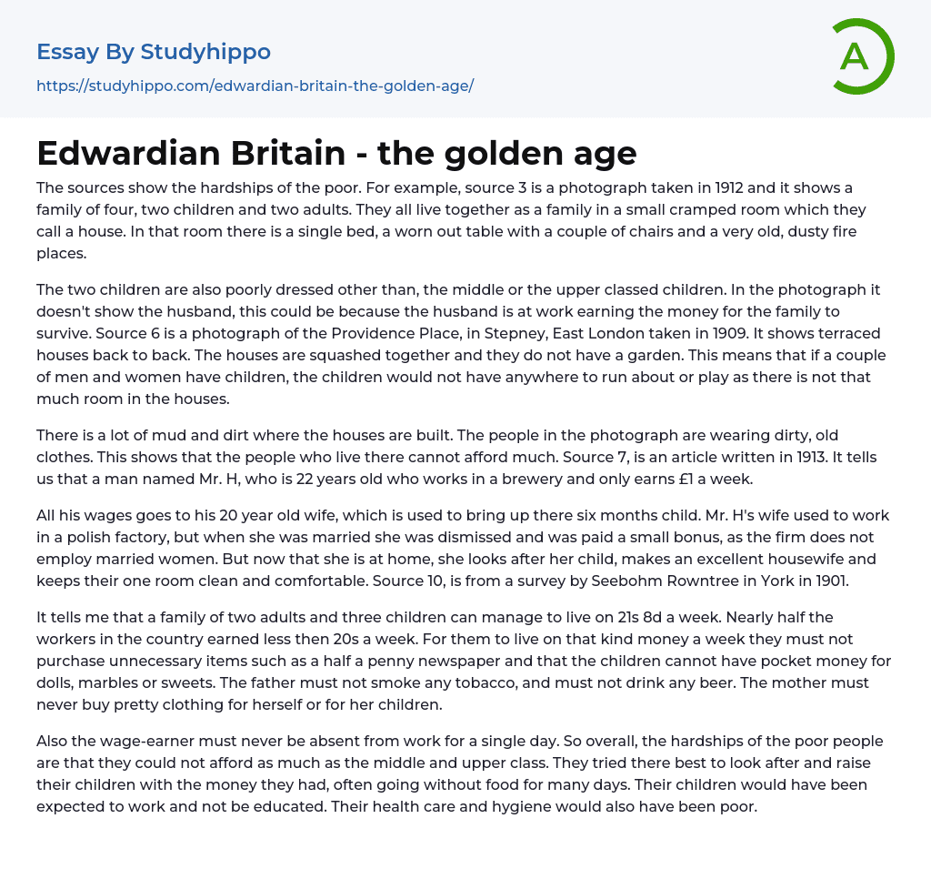 Edwardian Britain – the golden age Essay Example