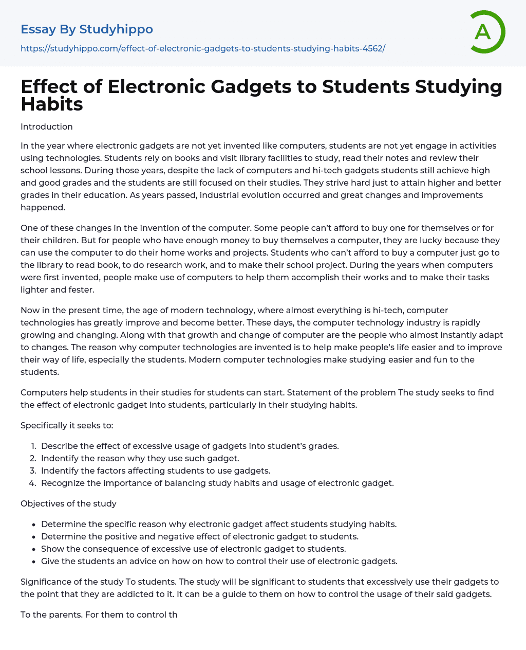 essay on advantages of electronic gadgets