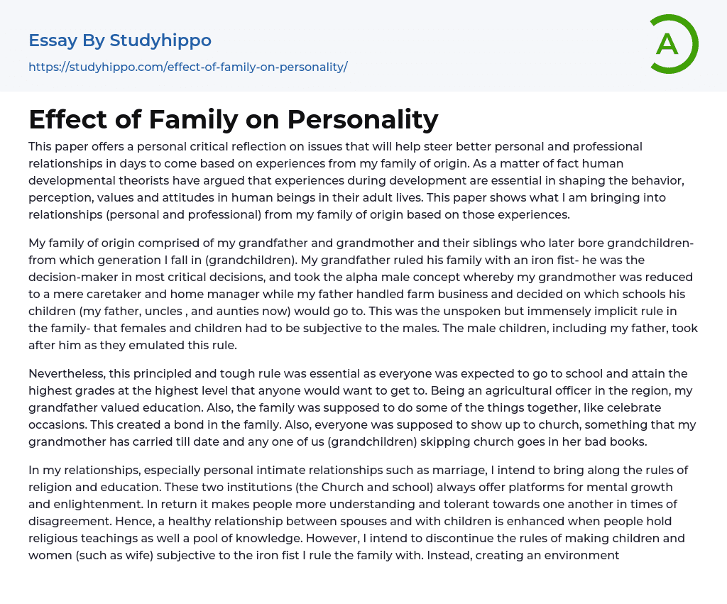 Effect of Family on Personality Essay Example