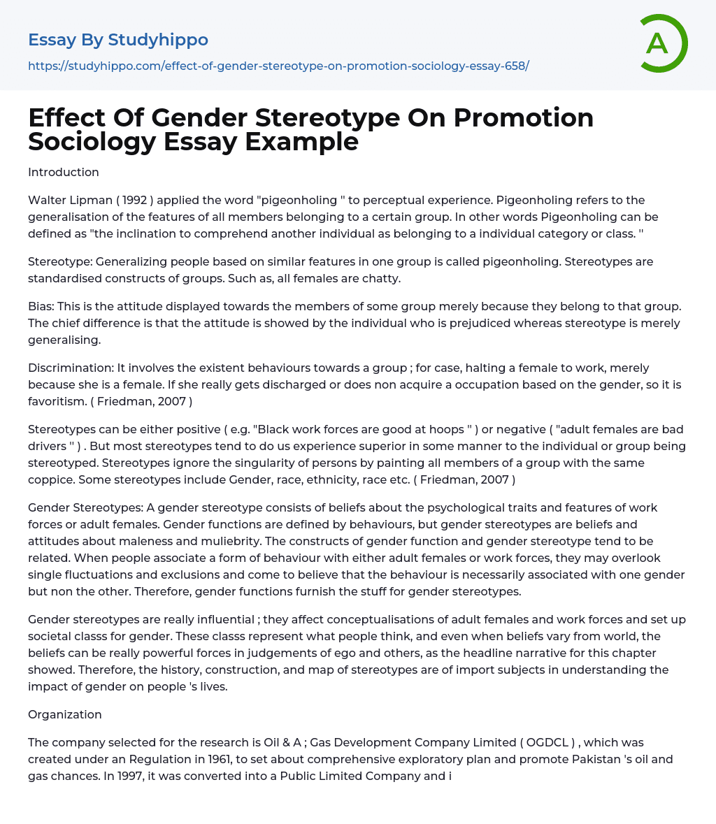 Effect Of Gender Stereotype On Promotion Sociology Essay Example