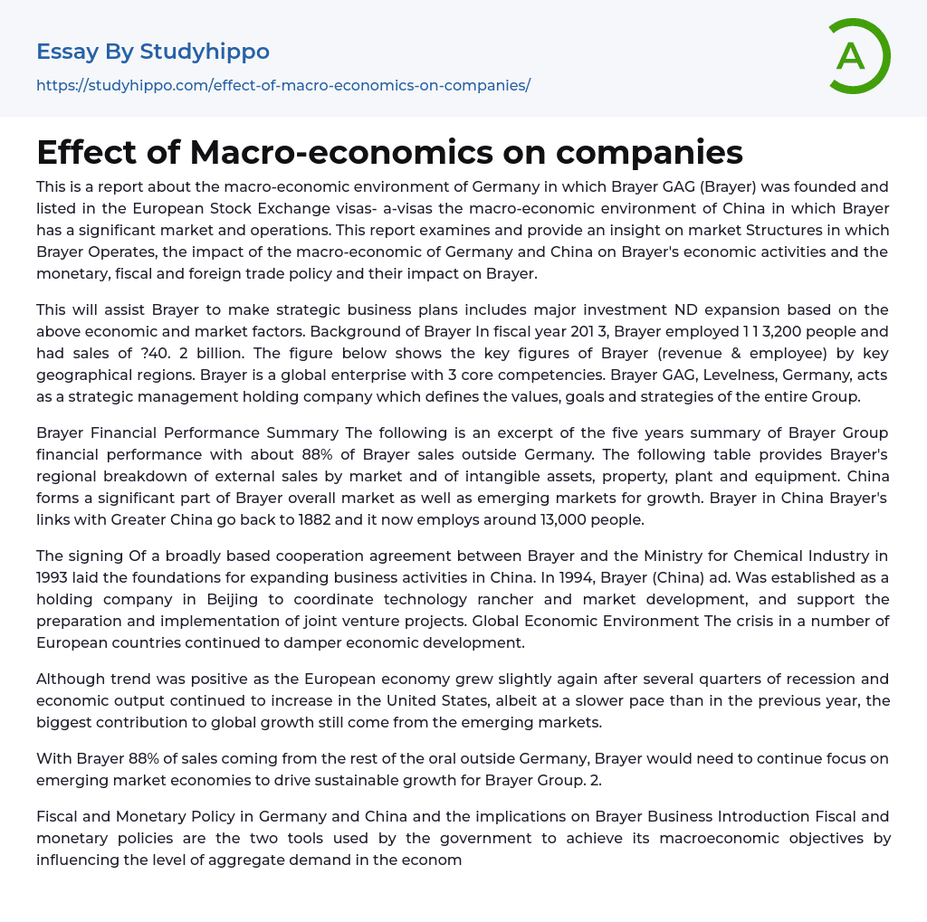 Effect of Macro-economics on companies Essay Example