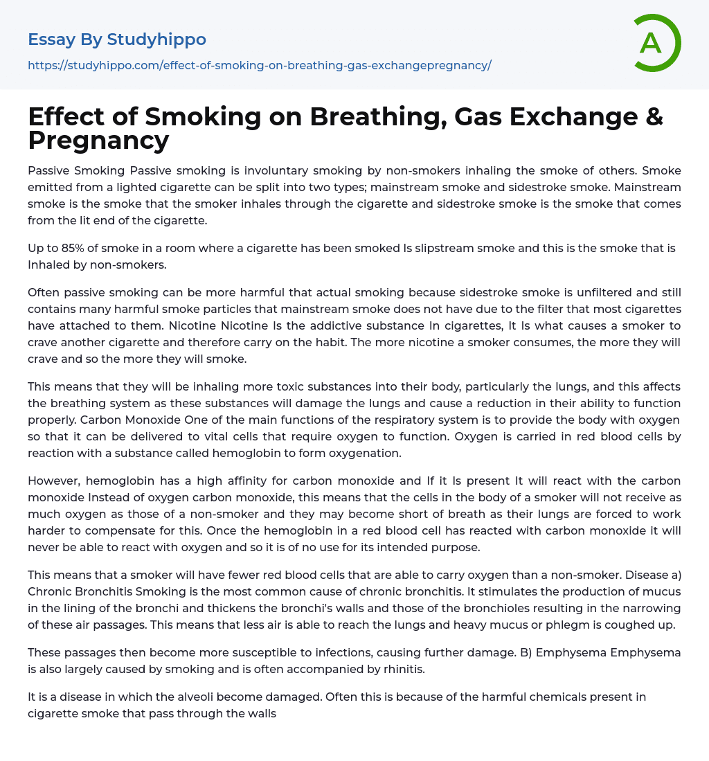 Effect of Smoking on Breathing, Gas Exchange & Pregnancy Essay Example