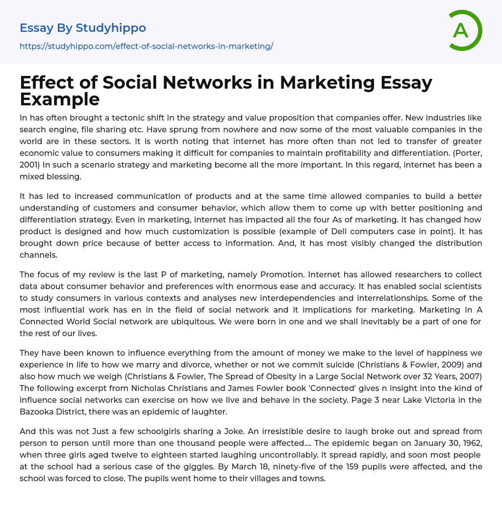 Effect of Social Networks in Marketing Essay Example