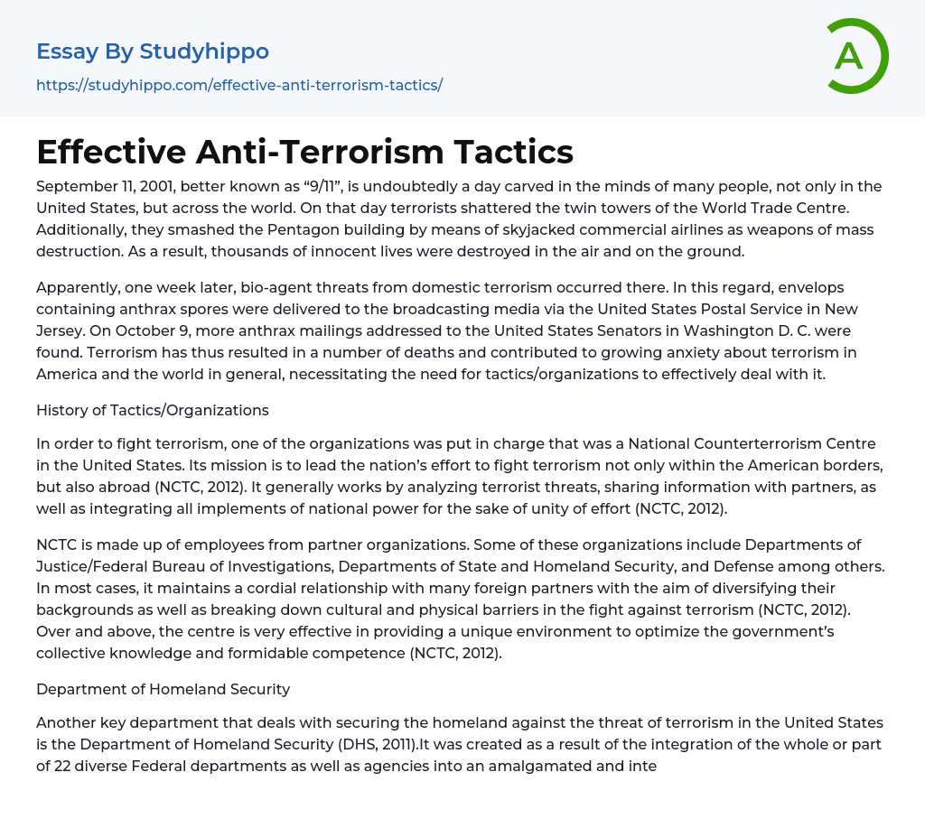 Effective Anti-Terrorism Tactics Essay Example