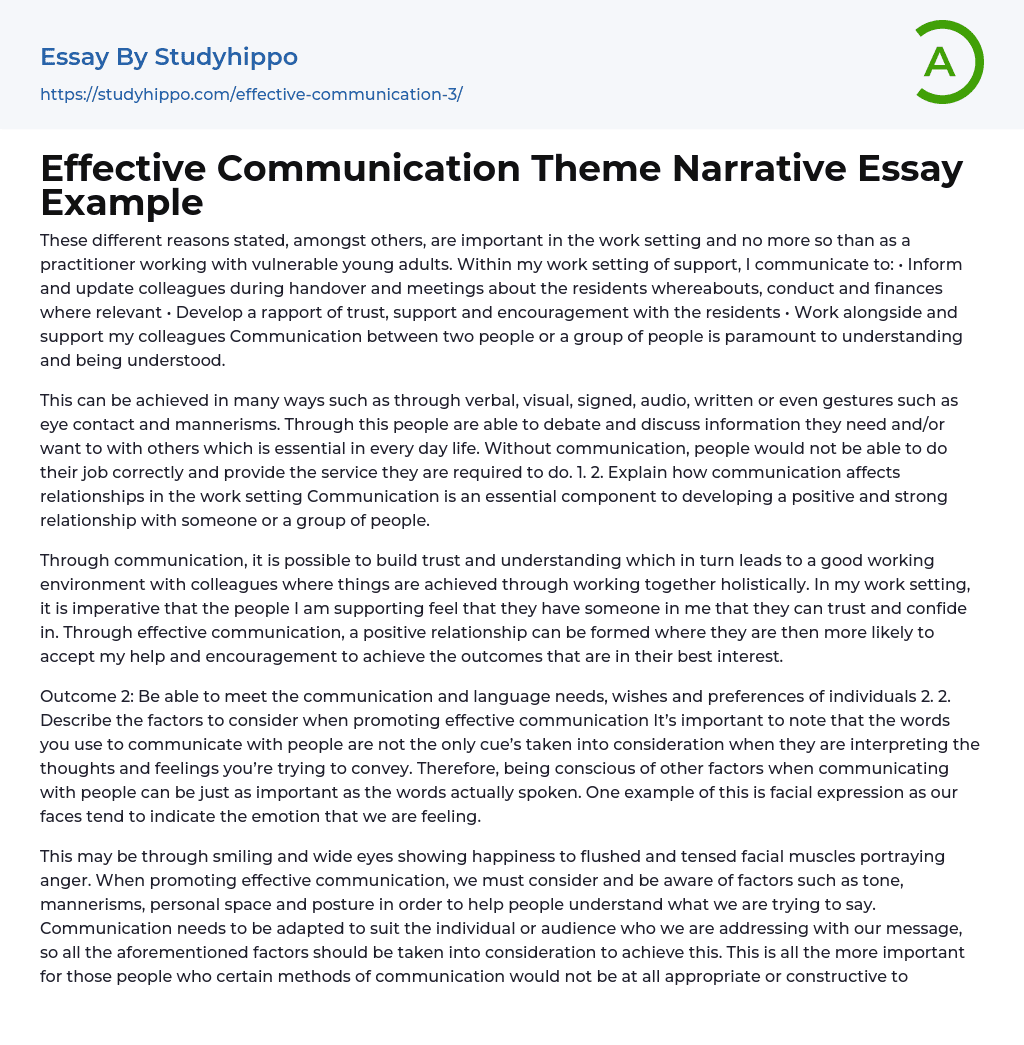 Effective Communication Theme Narrative Essay Example