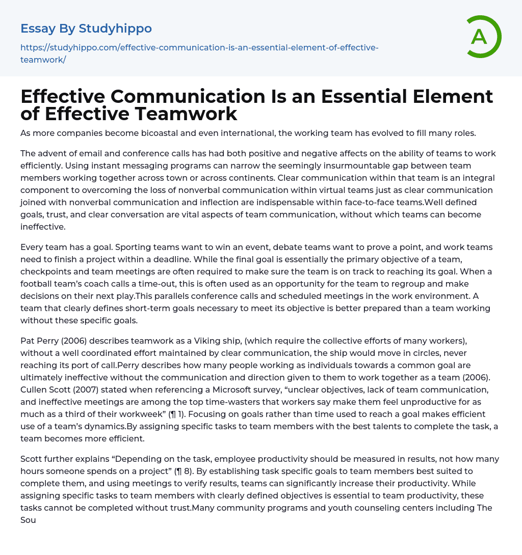 effective teamwork essay