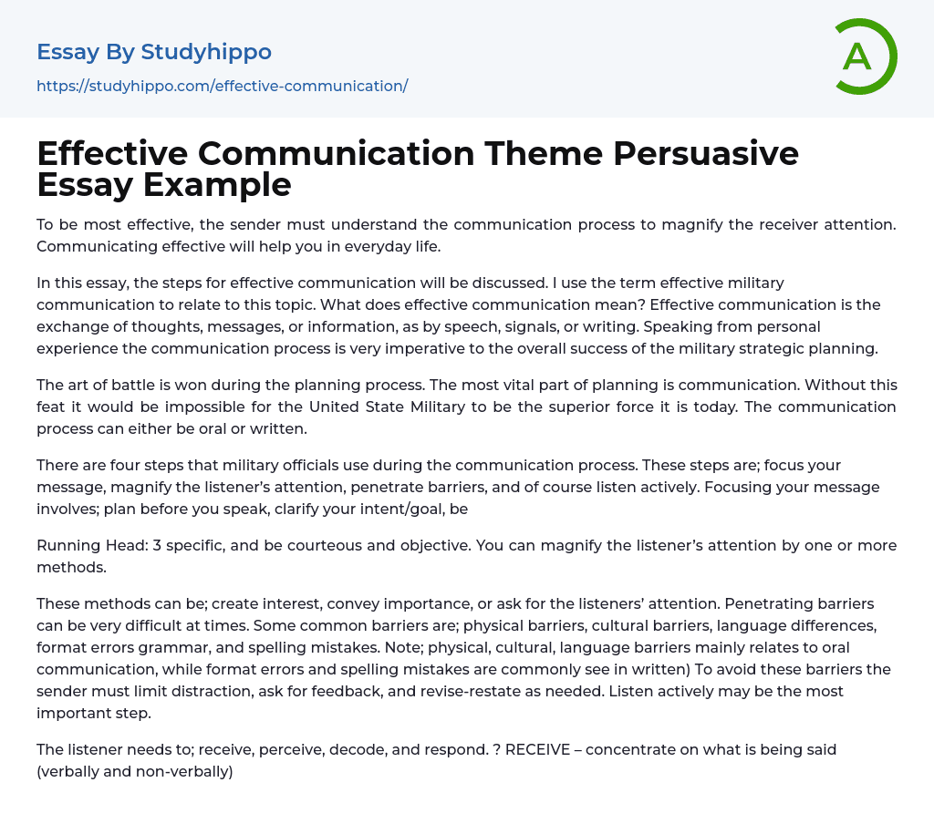 Effective Communication Theme Persuasive Essay Example