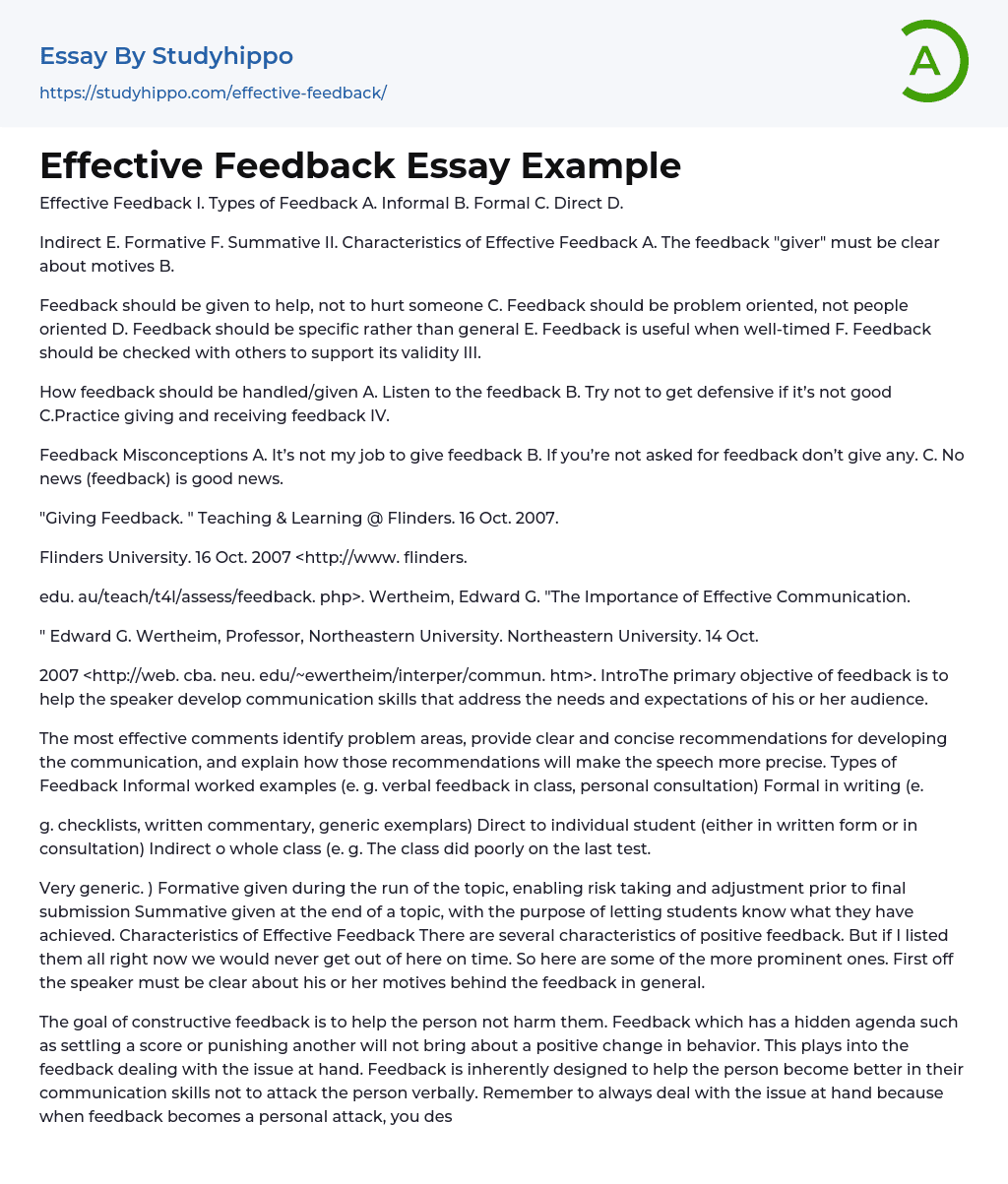Effective Feedback Essay Example
