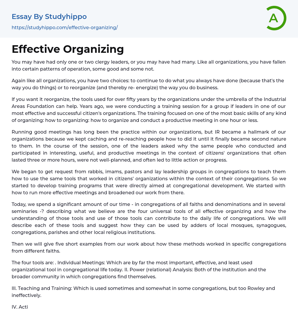 essay about organizing