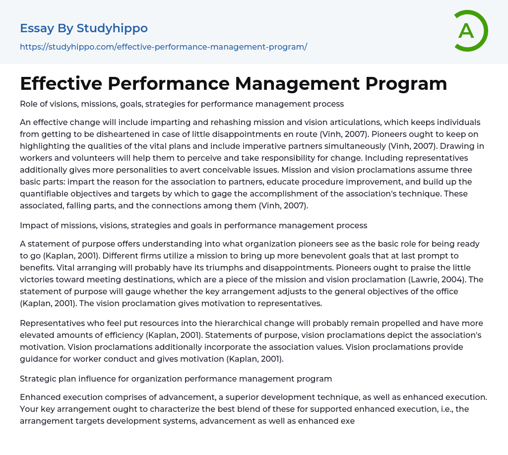 Effective Performance Management Program Essay Example