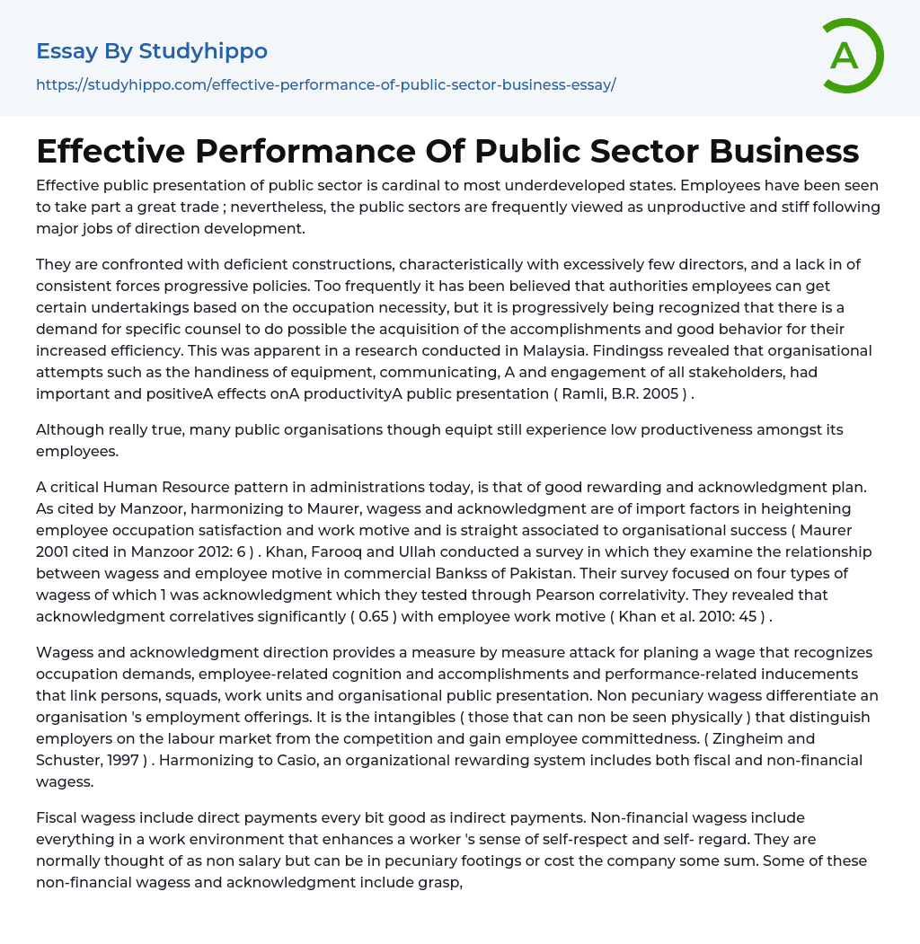 Effective Performance Of Public Sector Business Essay Example