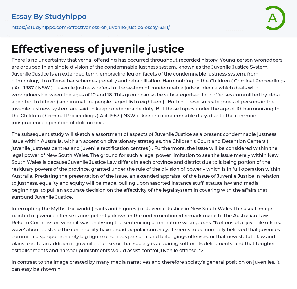 Effectiveness of juvenile justice Essay Example