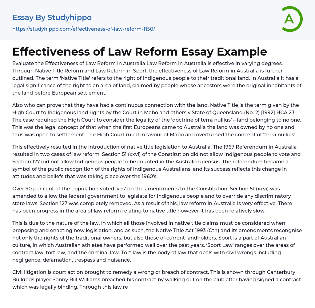 Effectiveness of Law Reform Essay Example