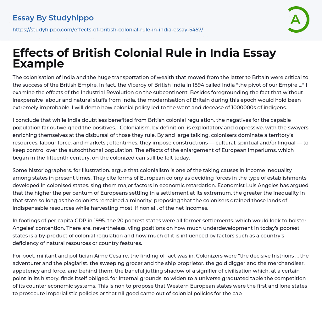 write an essay on british rule in india