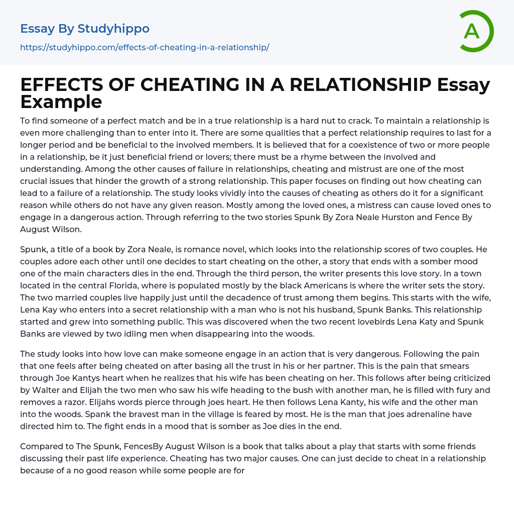 EFFECTS OF CHEATING IN A RELATIONSHIP Essay Example