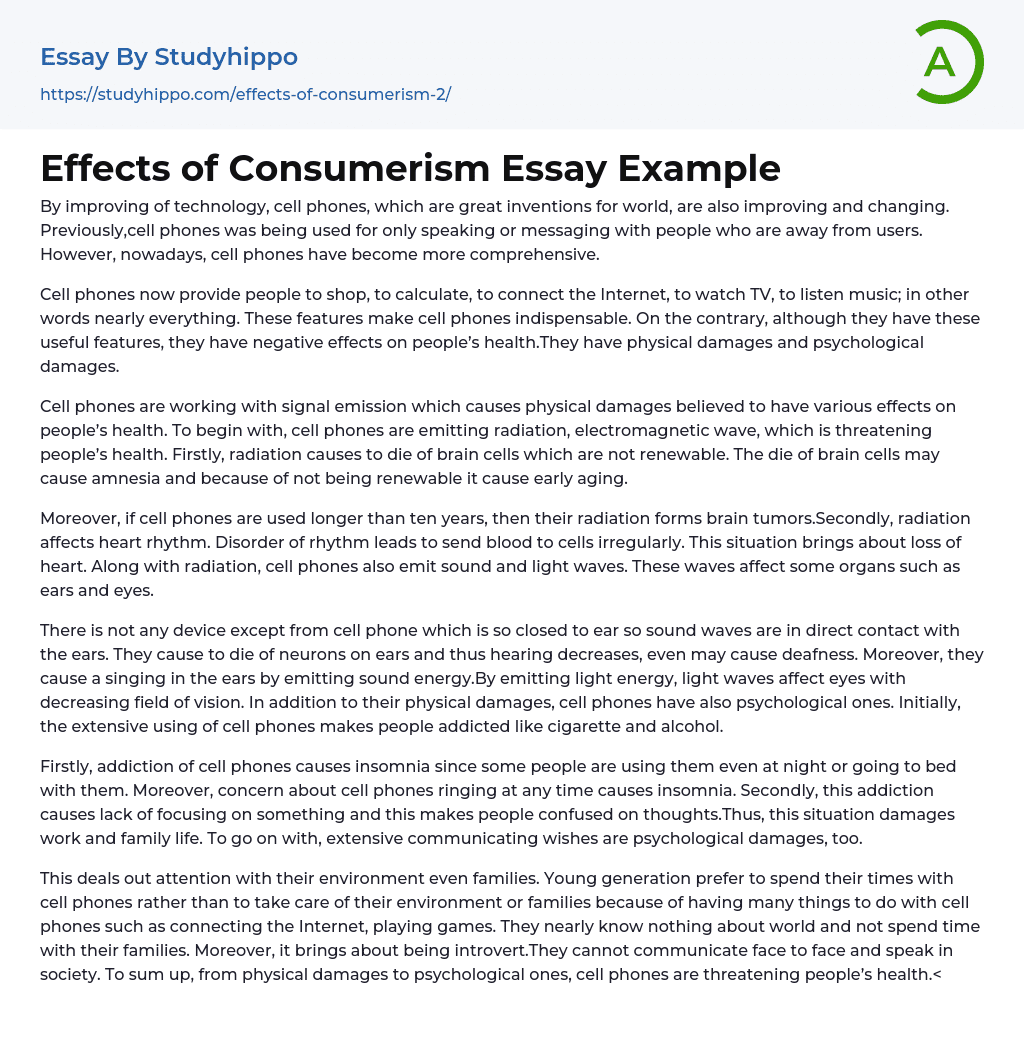 Effects of Consumerism Essay Example