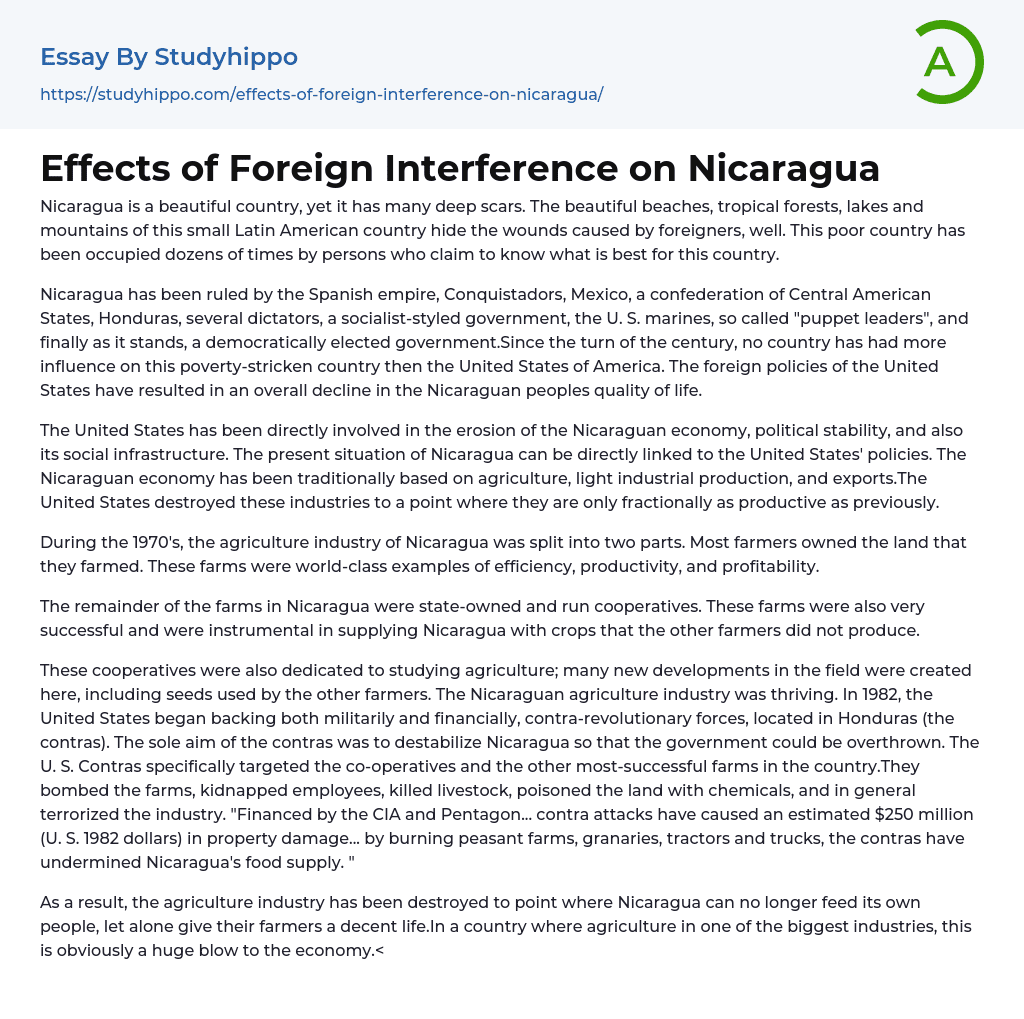 Effects of Foreign Interference on Nicaragua Essay Example