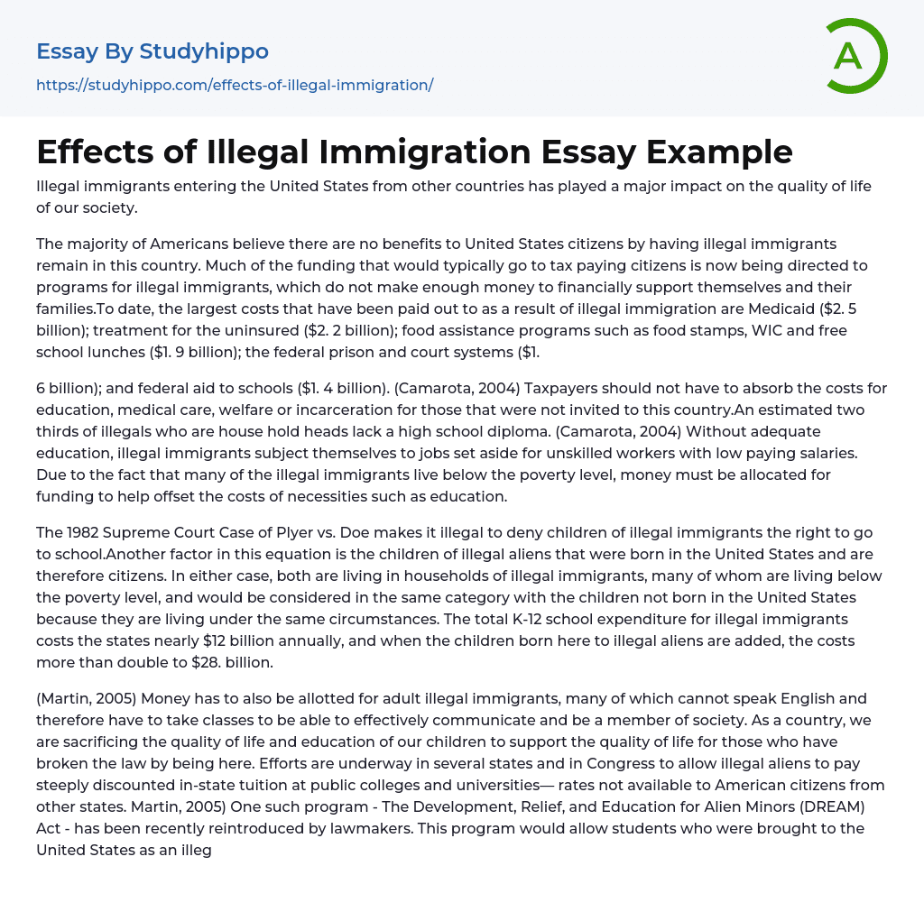 Effects of Illegal Immigration Essay Example