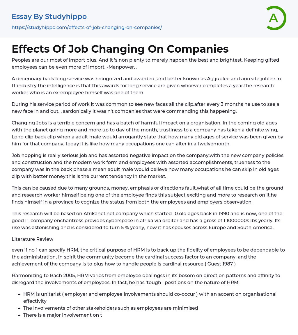 Effects Of Job Changing On Companies Essay Example