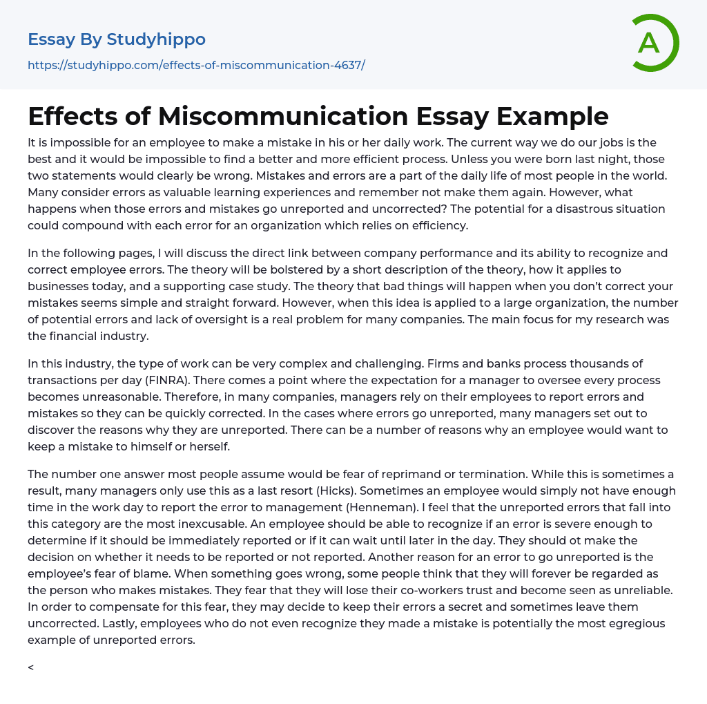 Effects of Miscommunication Essay Example