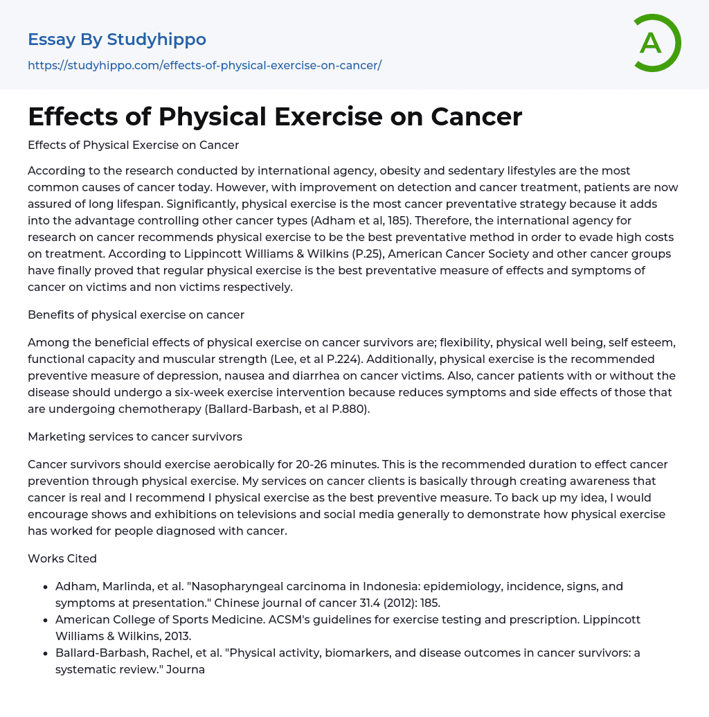 Effects of Physical Exercise on Cancer Essay Example
