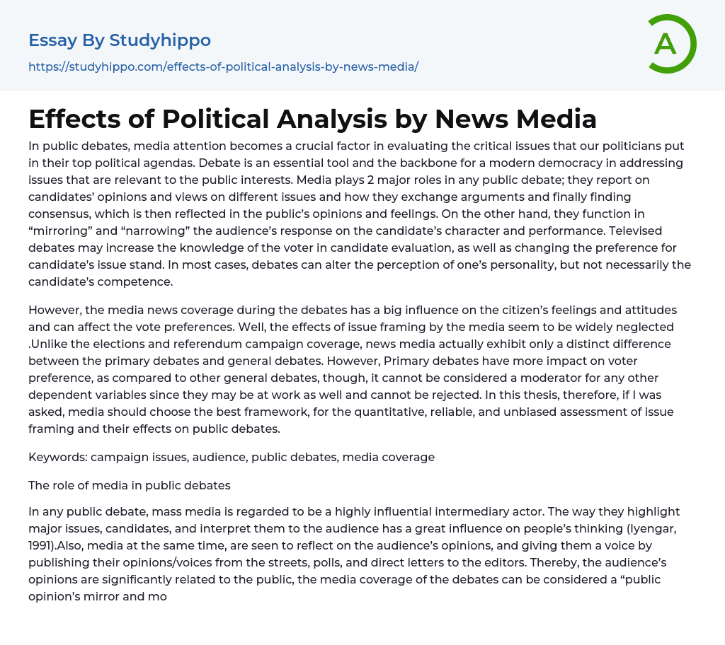 Effects of Political Analysis by News Media Essay Example