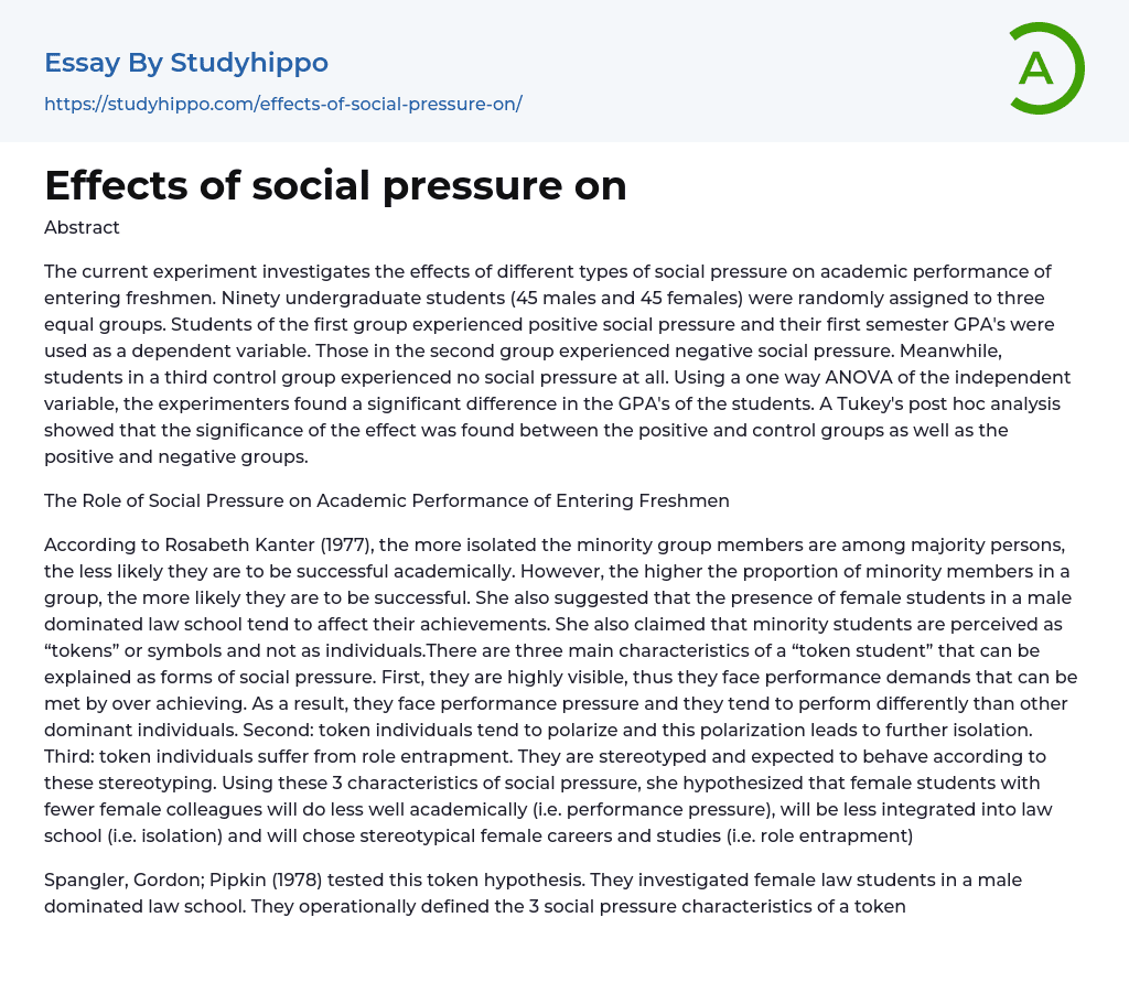 Effects of social pressure on Essay Example