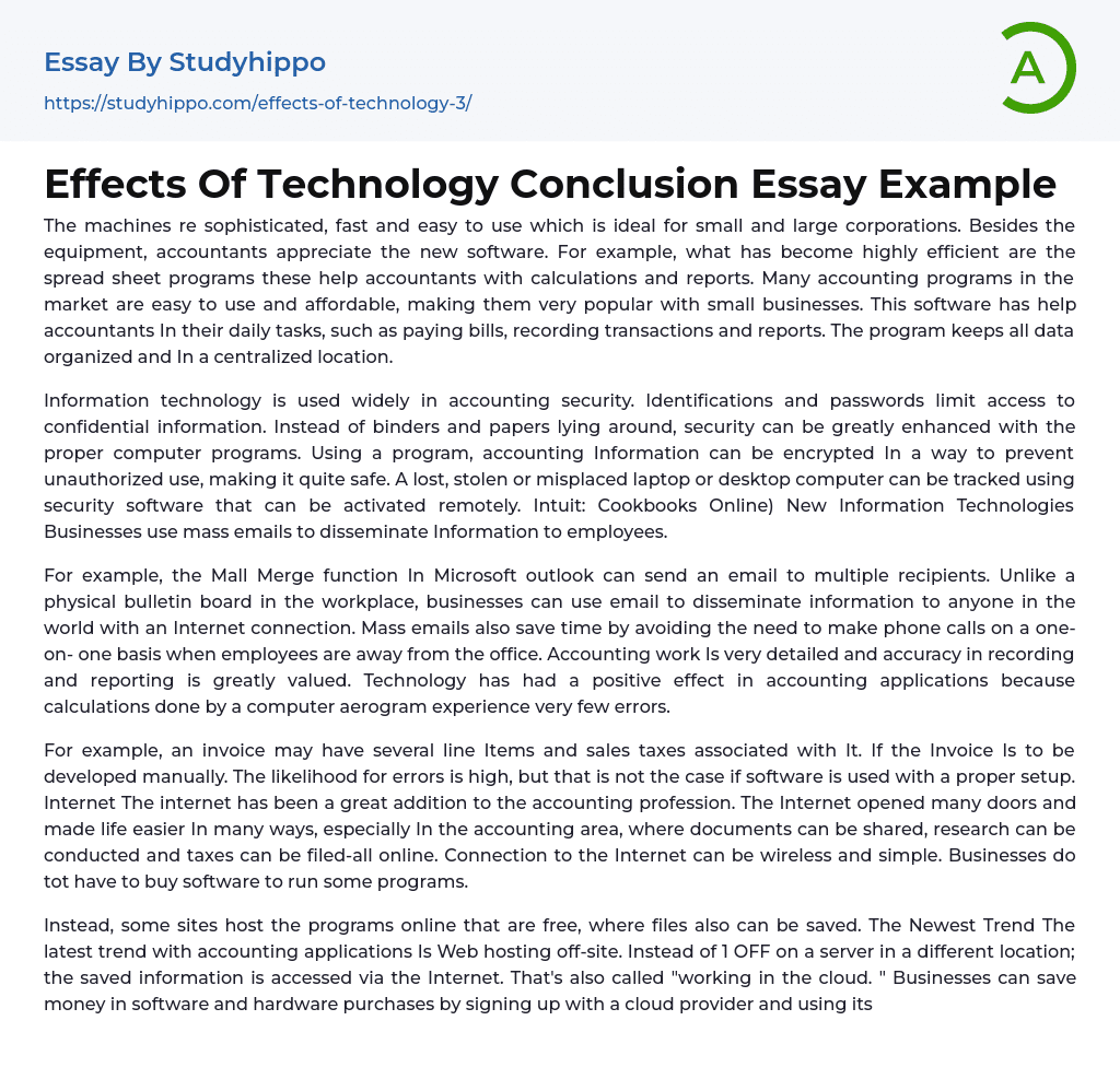 Effects Of Technology Conclusion Essay Example