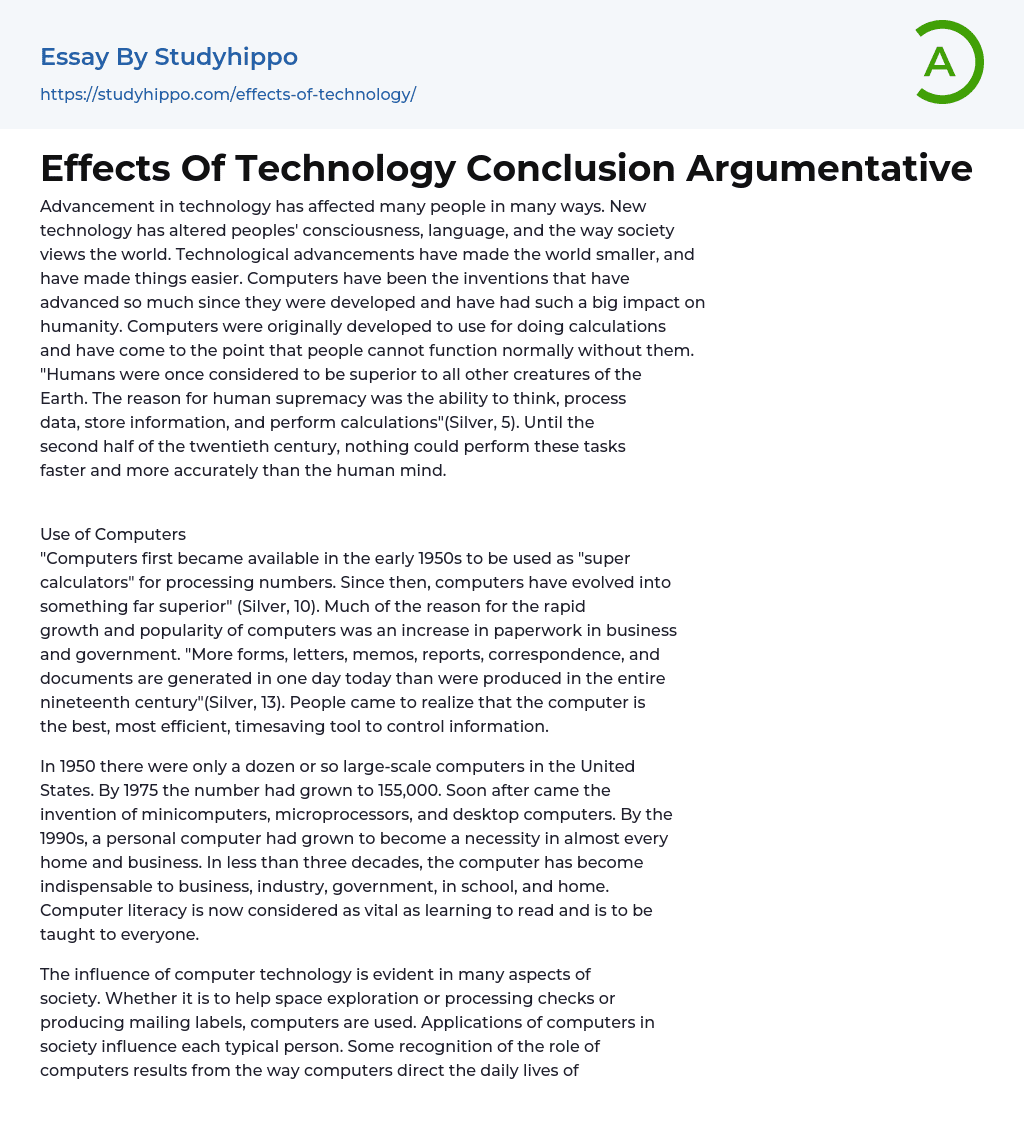 Effects Of Technology Conclusion Argumentative Essay Example