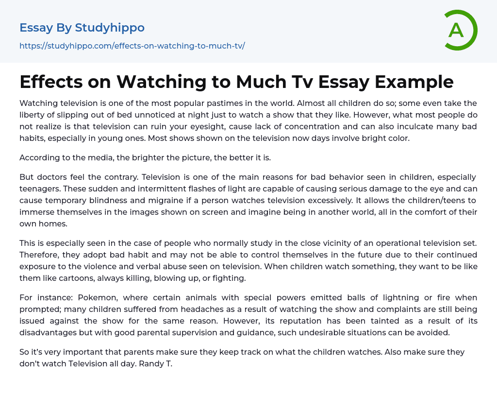 Effects on Watching to Much Tv Essay Example