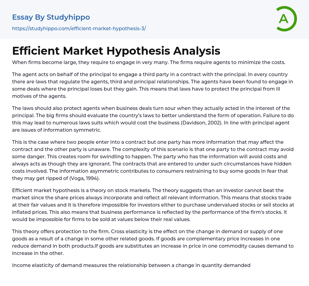 Efficient Market Hypothesis Analysis Essay Example