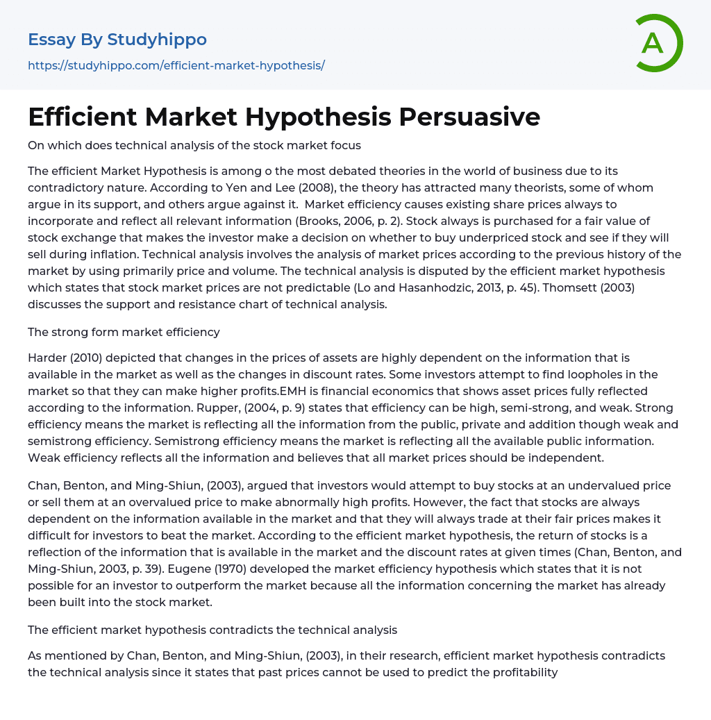 Efficient Market Hypothesis Persuasive Essay Example