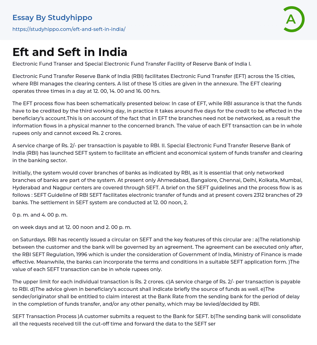 Eft and Seft in India Essay Example