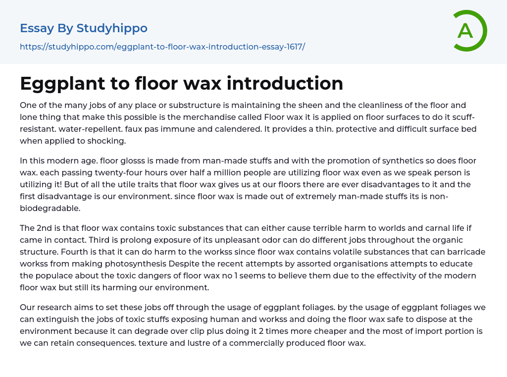 Eggplant to floor wax introduction Essay Example