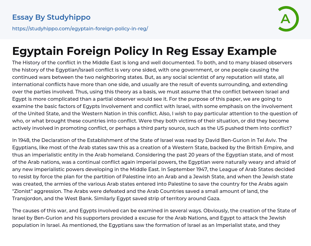 Egyptain Foreign Policy In Reg Essay Example