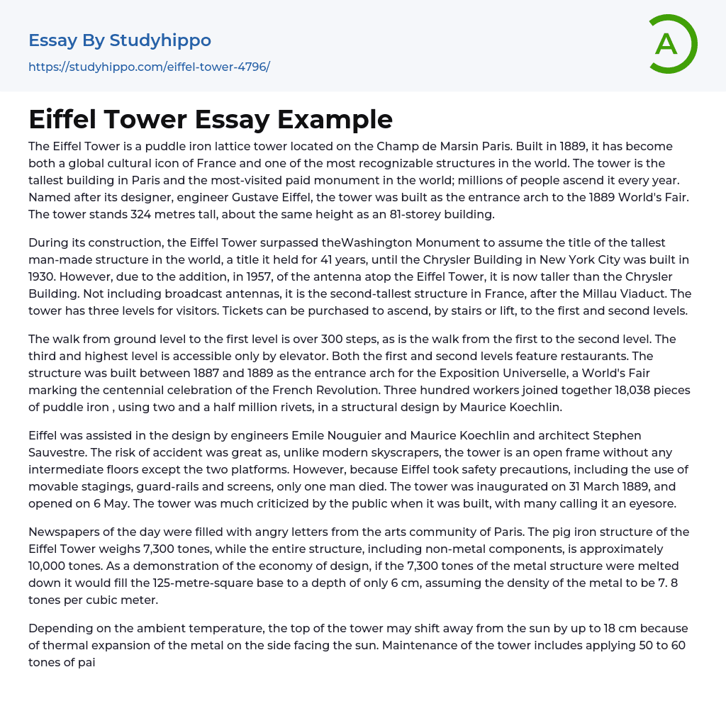 Eiffel Tower Essay Example
