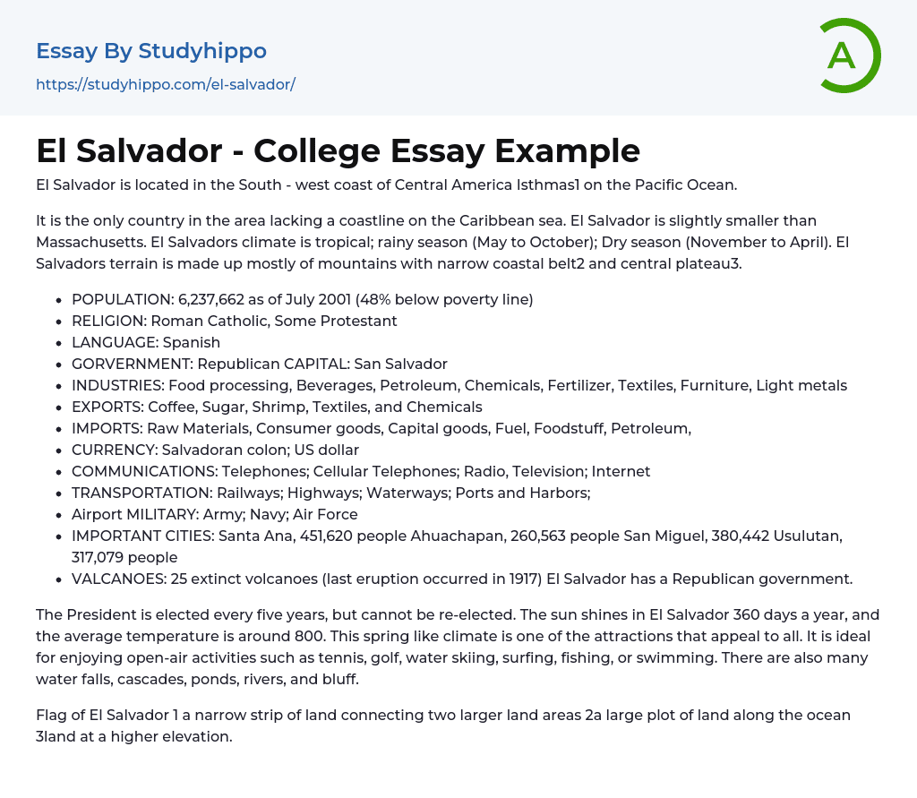 El Salvador – College Essay Example
