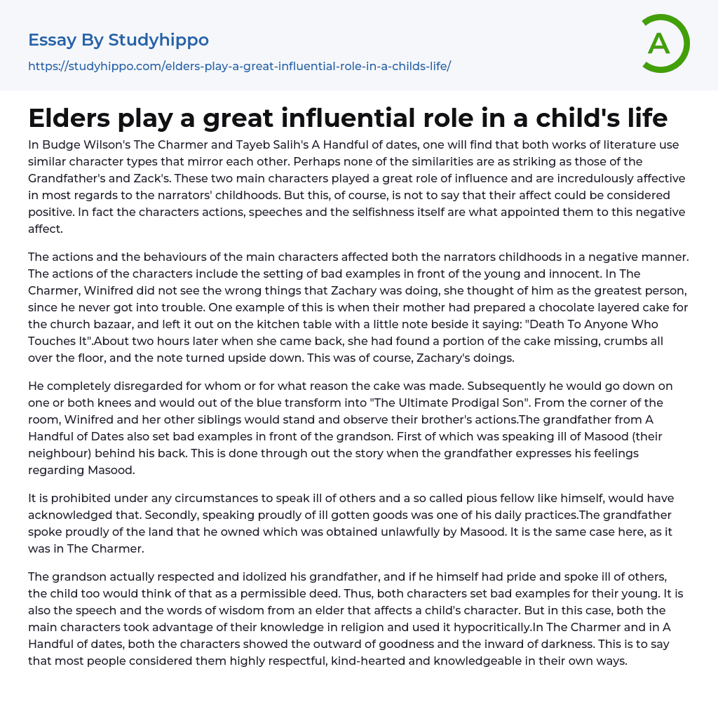 Elders play a great influential role in a child’s life Essay Example