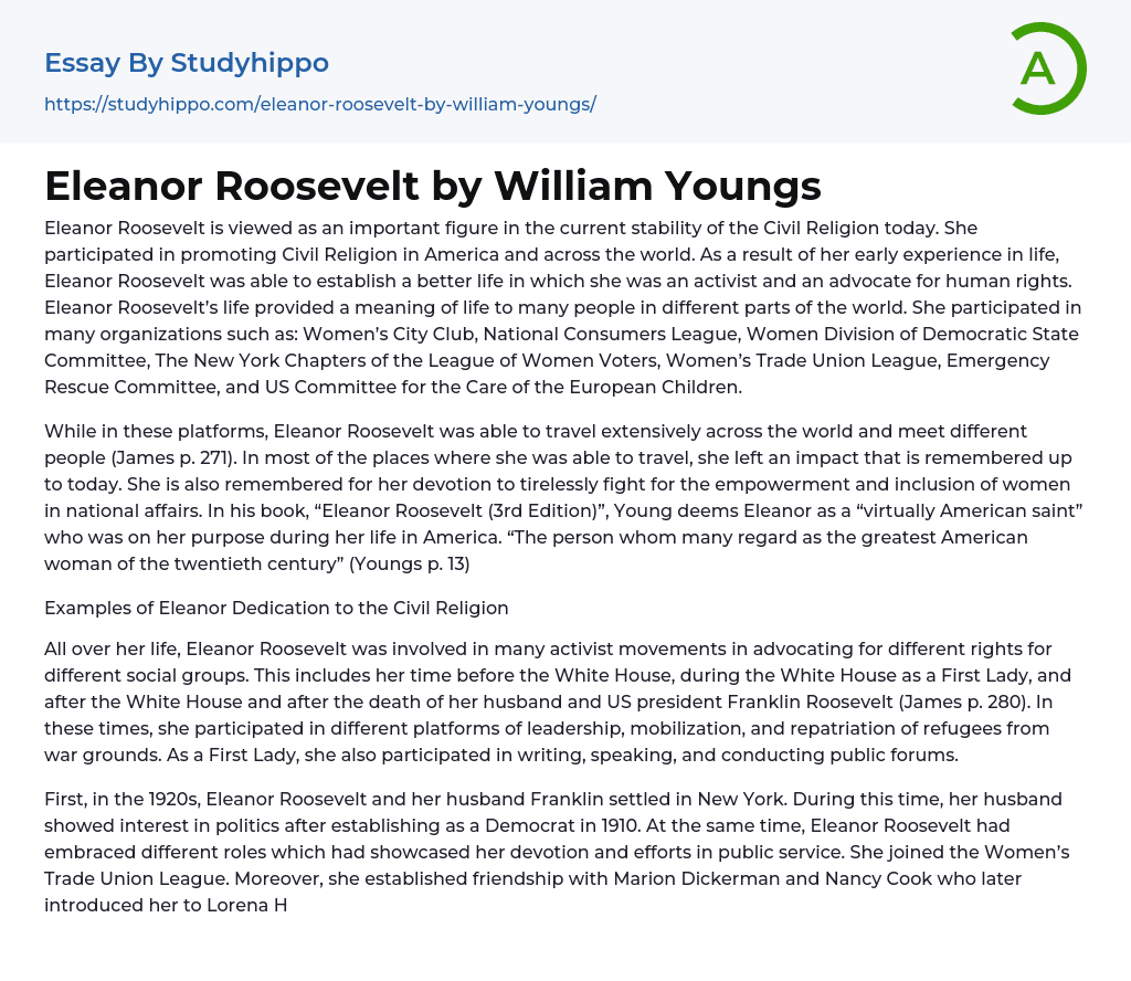 Eleanor Roosevelt by William Youngs Essay Example